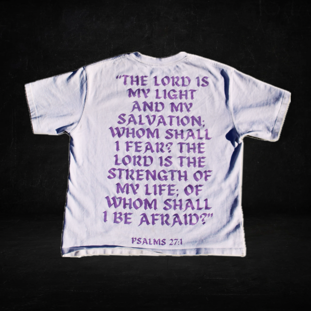 Psalms 27:1 T Shirt (White & Purple)